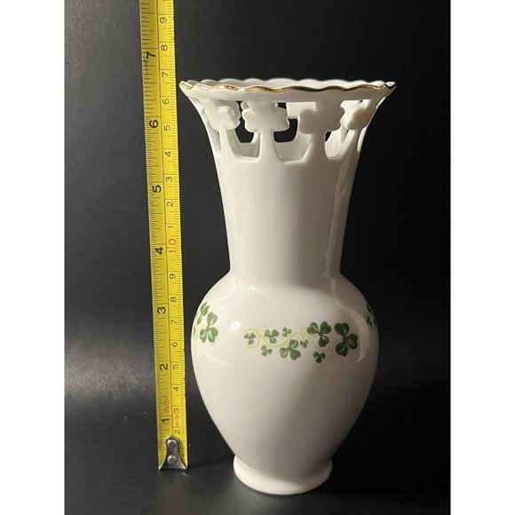 Blarney Porcelain Vase 6.5” Tall Shamrock Cut Outs And Green Shamrock Print - Picture 6 of 7